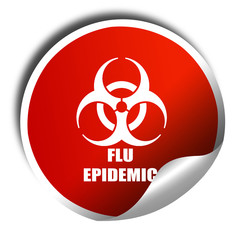 Flu virus concept background, 3D rendering, red sticker with whi