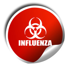 Influenza virus concept background, 3D rendering, red sticker wi