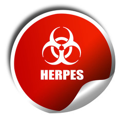 Herpes virus concept background, 3D rendering, red sticker with 