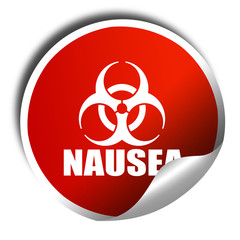 Nausea concept background, 3D rendering, red sticker with white 