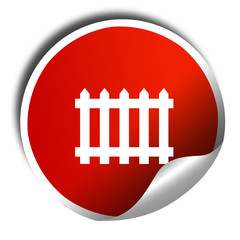 Railway warning sign, 3D rendering, red sticker with white text