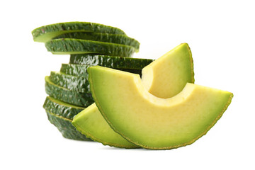 Avocado slices isolated on white