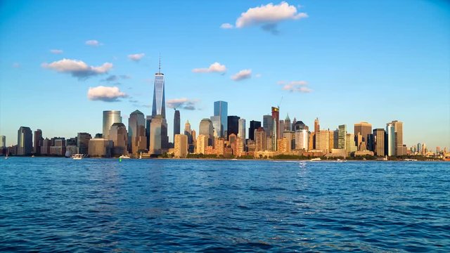 Time lapse of sunset in New York City on September 11.  The 9-11 memorial lights can be seen as the sun sets.