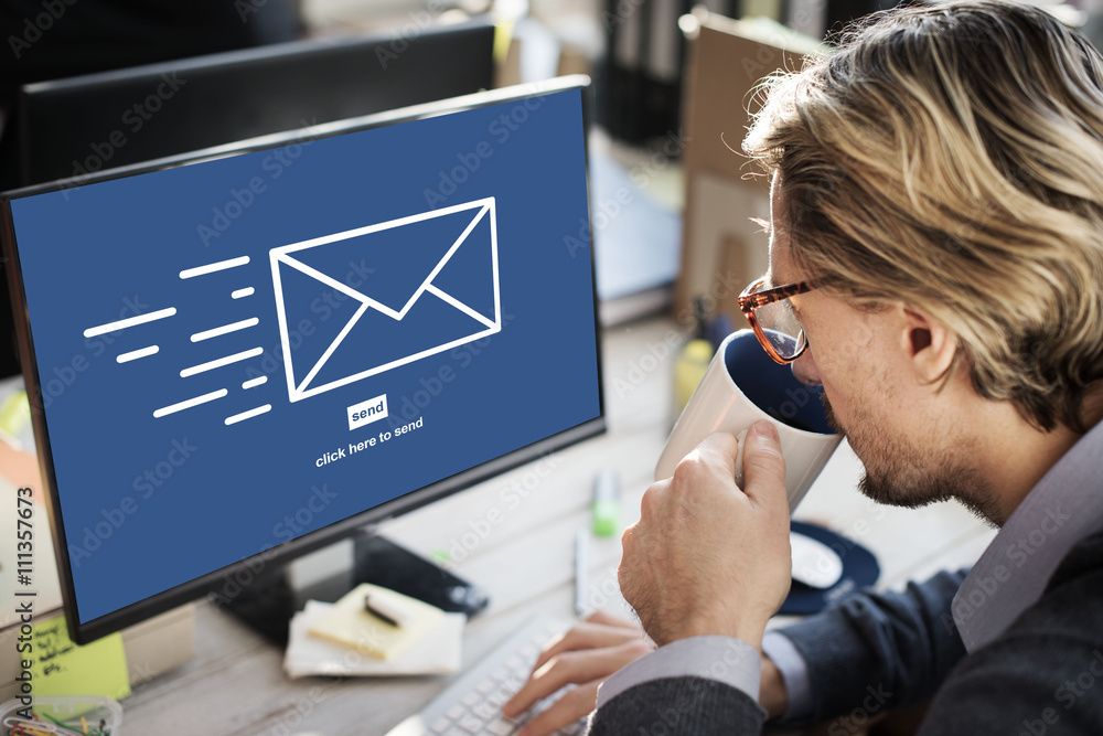 Poster messaging email send envelope communication concept
