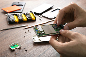 Mobile phone repair, closeup