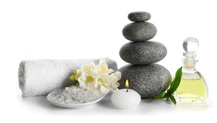 Spa still life with pebbles isolated on white