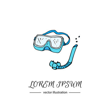 Hand drawn doodle snorkeling equipment icon Vector illustration diving mask icon Marine concept elements Holiday symbols collection Marine vacation Snorkel vector isolated on white background Snorkel