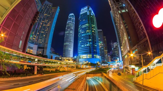 Hong Kong Night Cityscape Time Lapse (tilt up) 