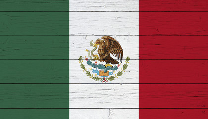Flag of Mexico on wooden background