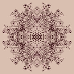 Vector ornamental lace pattern, circle background with many details