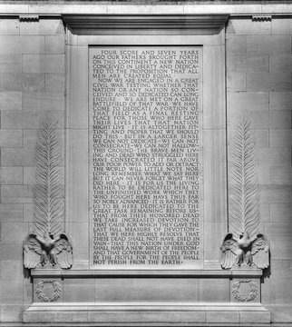 Gettysburg Address Inscribed On The Wall Of The Lincoln Memorial