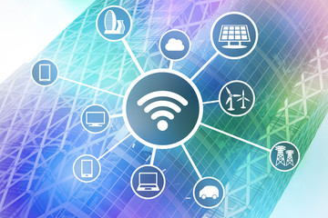 smart building and wireless network, abstract image visual