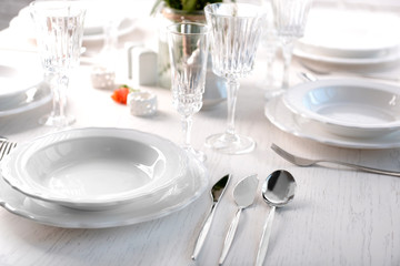 Served table in restaurant, closeup