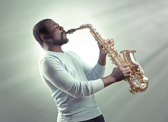 Plakat African American jazz musician playing the saxophone