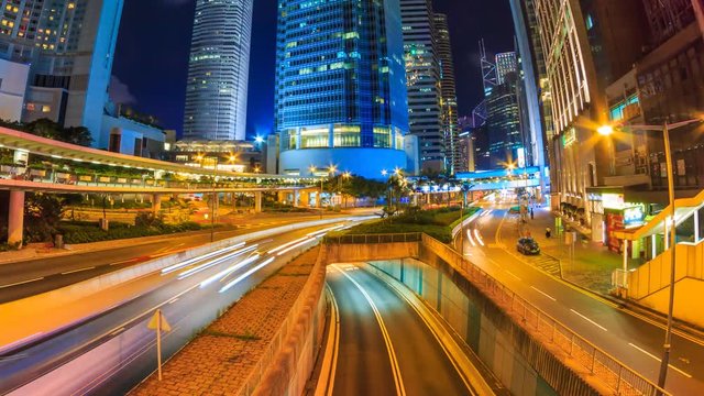 Hong Kong Night Cityscape Time Lapse (pan shot) 