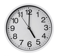 Round wall clock, isolated on white