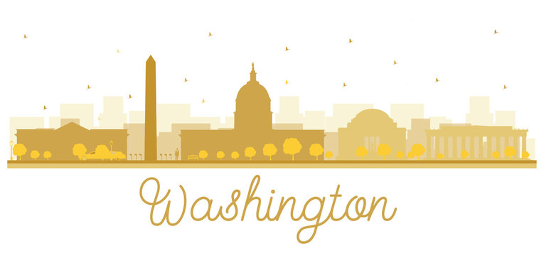 Washington dc city skyline golden silhouette.
