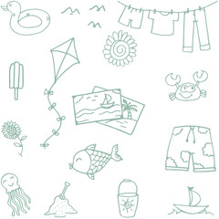 Fototapeta premium Beach toys doodle for kids