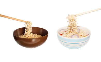 Noodle in bowl with chopstick isolated