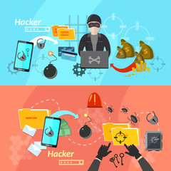Hacker banners computer virus attacks mobile phone hacking