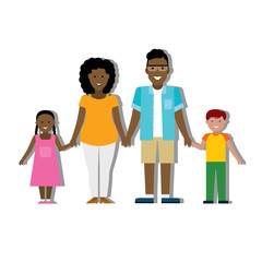 Multicultural traditional family with parents and children. Happy family. Boy and girl. African american family. Adopted boy. Smiling family
