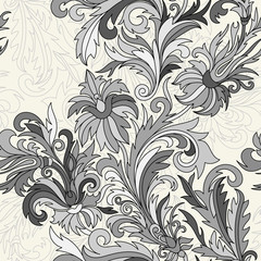 Vector seamless pattern. Hand drawn doodle style fantasy flowers.