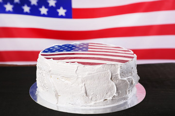 American flag cake, on black wooden background