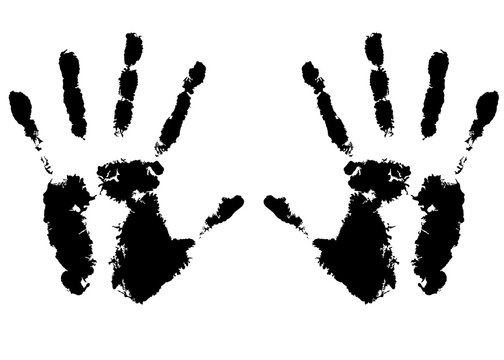 black hand prints on a white background