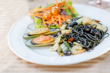 Black spaghetti seafood.