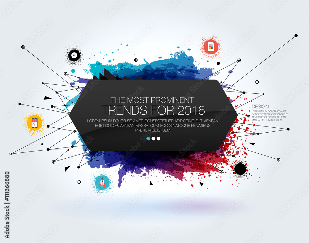 Poster geometric polygonal elements. 3d abstract background with paint stain and geometric shapes. template