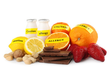 Set of allergic food isolated on white