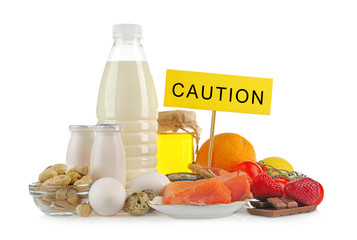 Set of allergic food isolated on white