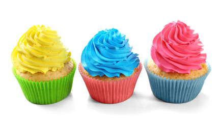 Birthday cupcakes isolated on white