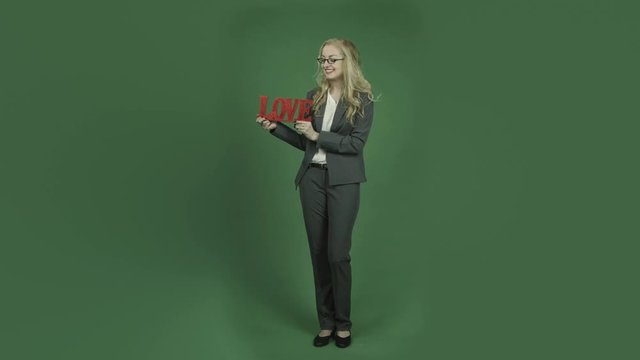 caucasian businesswoman isolated on chroma green screen background confident romance love