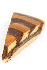 Triangular chocolate cake on a white background