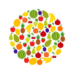 Circle of fruits and berries, vector illustration