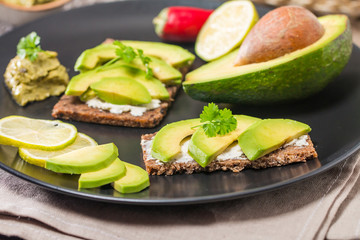 Avocado sandwich on plate