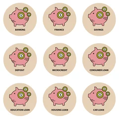 Fotobehang Piggy bank vector icon set  © mayartistic
