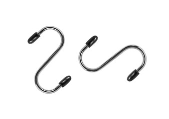 Metal hooks on white background