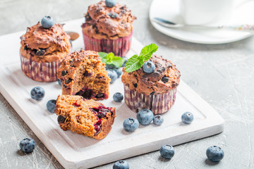 Carrot muffins with blueberrie