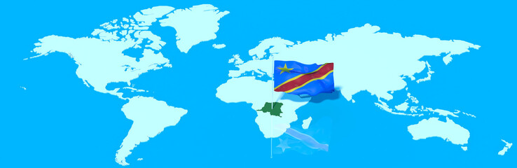 Pianeta Terra 3D con bandiera al vento Rep Democratica del Congo
