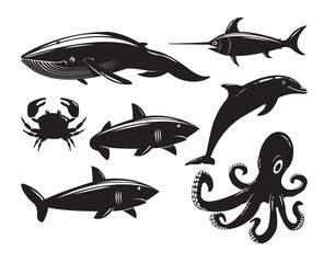 Obraz premium Collection of sea animals isolated on white background.
