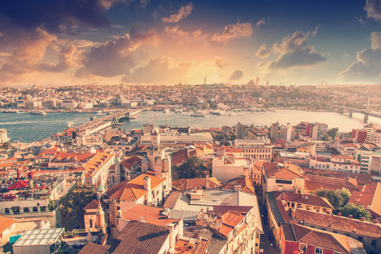 Beautiful cityscape. View of Istanbul at sunset