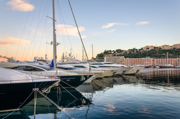 Harbor of Monaco in sunset light