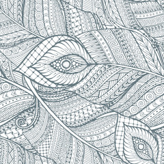 Seamless asian ethnic floral retro doodle background pattern in