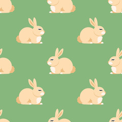 Cute rabbits on a green background.