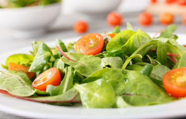 Close up plate of fresh salad
