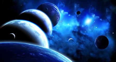 Fototapeta premium Beautiful space scene with parade of planets and nebula