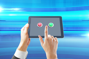 Tablet with buttons blue background