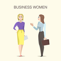 Fototapeta na wymiar Business women illustration with pretty smiling characters wearing office dress code.